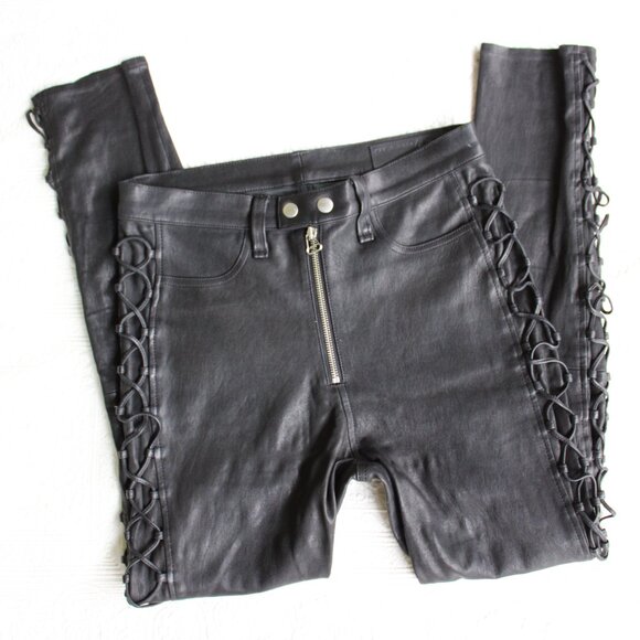 RAG & BONE black KIKU STRETCH LACE-UP LEATHER LEGGING PANT JEAN Vintage hippie - Picture 6 of 11